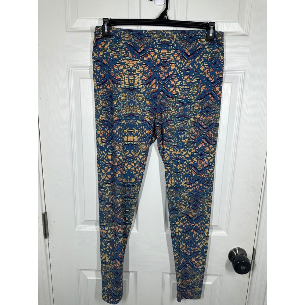 LuLaRoe Leggings Womens‎ Tall & Curvy Blue Floral Geometric Kaleidoscope Stretch